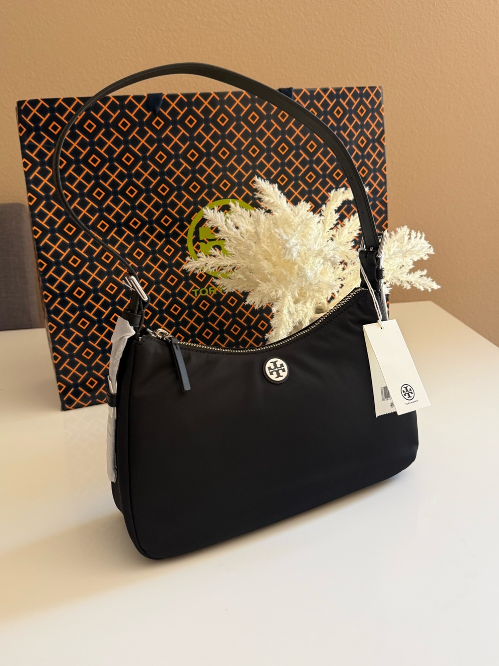 NYLON SMALL ZIP TOP SHOULDER BAG